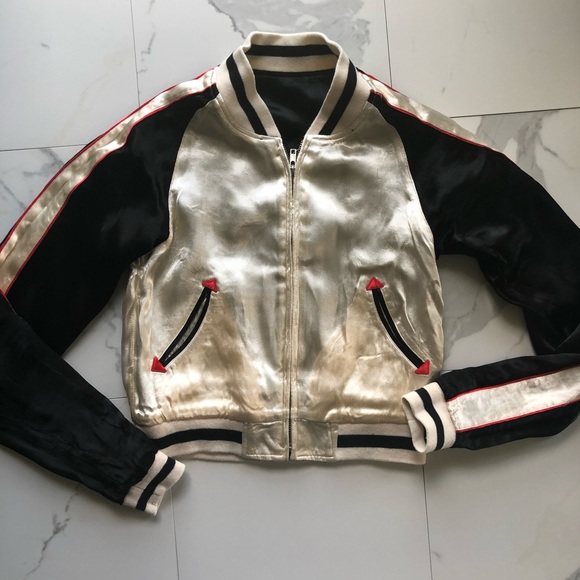 Express Seven7 Crop Embroidered Reversible Bomber - Picture 4 of 6